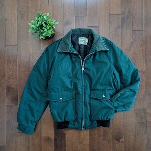 FOREST GREEN CORDUROY COLLAR VINTAGE PUFFER JACKET